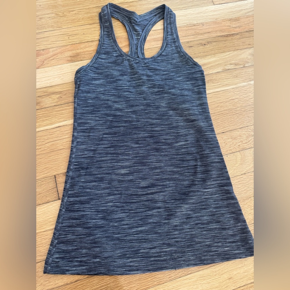LULULEMON Black Gray White Stripe Razorback Athletic Tank Top